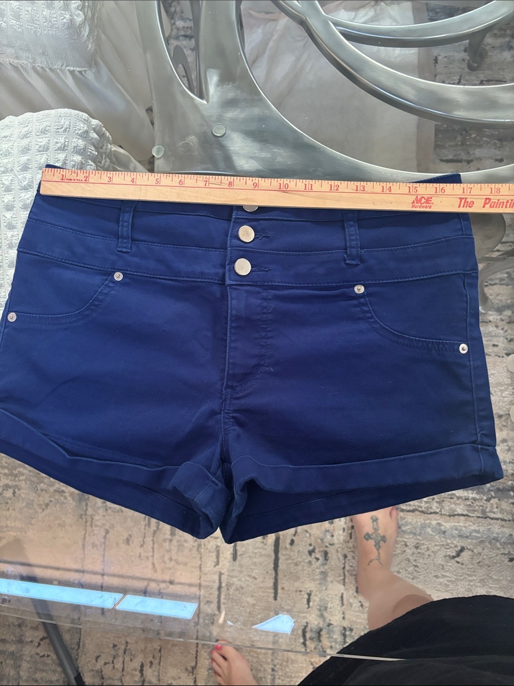 Xhilaration Navy Blue Double-Button Cuffed Jean Shorts